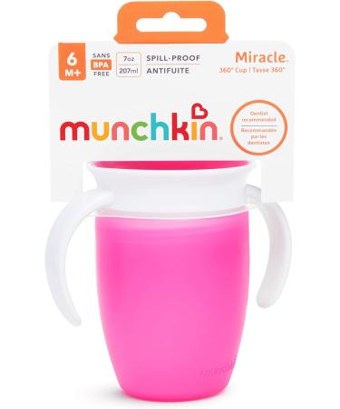 Munchkin Miracle 360 Sippy Cup Trainer - BPA Free Toddler Cup with Handles | Non Spill & Leakproof Baby Cup for Weaning | Dishwasher Safe - 6+ Months, 7oz - Pink - Buy Online on GoSupps.com