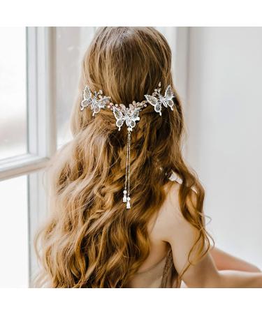 Sibba 4 Pcs Moving Wings Butterfly Hair Clips with Tassel | Bride Wedding Hairpin for Women and Girls - Buy Online on GoSupps.com