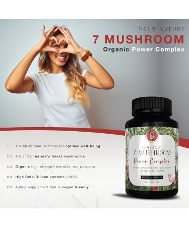 Palm Nature 7 Mushroom Complex - High Strength Extracts - 30% Beta-Glucans - 90 Capsules - 1500mg Per Serving - Buy Online on GoSupps.com