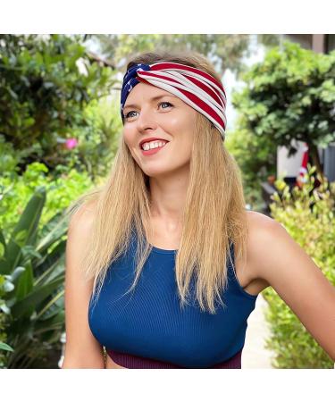 Patriotic American Flag Headbands - 3 Pack Independence Day Hair Accessory for Adults - Red White Blue Stars Elastic Hairbands - 4th of July Fashion for Unisex - Buy Online on GoSupps.com
