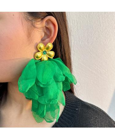 Feylie Handmade Flower Fringe Earrings - Exaggerated Spring Jewelry Gift | Long Green Holiday Earrings - Buy Online on GoSupps.com