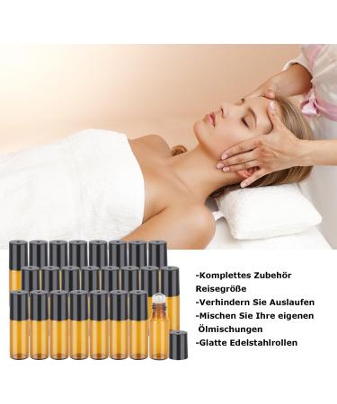 Voarge 24x 5ml Empty Glass Roll-On Bottles - Brown Amber for Essential Oils Lotions & Perfumes - Perfect for Travel - Buy Online on GoSupps.com