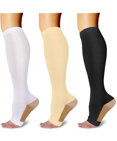 Athbavib 3 Pairs Open Toe Compression Socks for Men Women Toeless Compression Socks Multi1 Large-X-Large