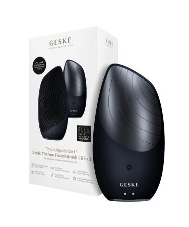 Geske |SmartApappguided Sonic Thermo Facial Brush |6 in 1 |Skin cleaning |Cleaning brush with heat function |Face massage device |Electrical facial brush |Black facial cleaning device