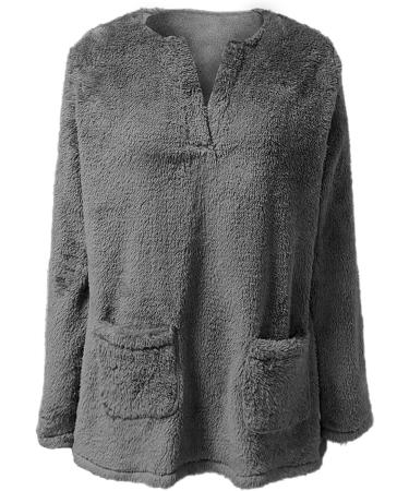 AMhomely Women's Plus Size Soft Teddy Fleece Hooded Jumper - Double Fleece Casual Hoodie with Pocket, V Neck Sweatshirt - Winter Lounge Top - Buy Online on GoSupps.com