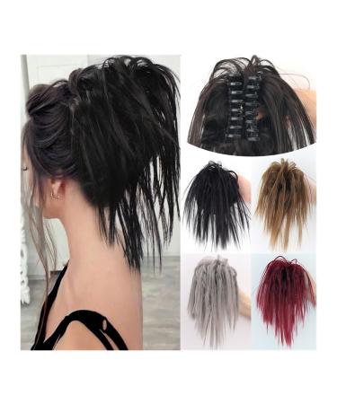 Messy Bun Hair Piece for Women Messy Bun Hair Piece Synthetic Claw Clip Hair Bun Wavy Curly Chignon Hair Extensions Claw Clip Ponytail Hairpieces Hair Scrunchie with Clip for Women Fake Hair Accesso Gris