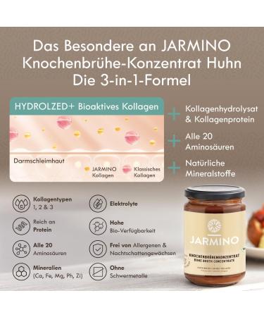 Jarfood JARMINO Organic Bone Broth Concentrate from freerange chicken from Germany 200 g 20 portions rich in organic collagen - Buy Online on GoSupps.com