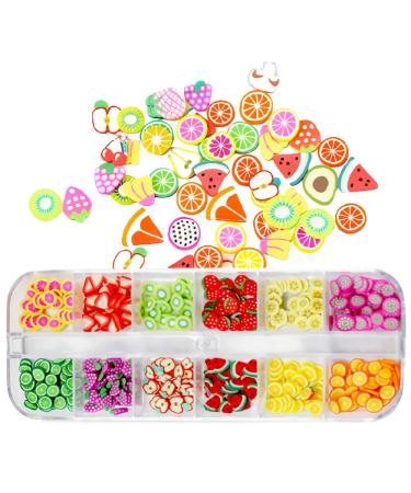 Mini Fimo Fruit Slices Box Set 3D Nails Art Decorations Polymer Clay Craft Accessories Lemon Watermelon Avocado Strawberry Orange Apple Kiwi 200 Pieces