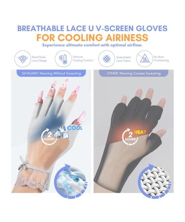 Saviland UV Gloves for Gel Nails - 2 Pairs Lace UPF60+ Protection Gloves for Women - Nail Lamp Supplies - Buy Online on GoSupps.com