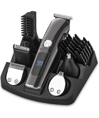 Vesstt Beard Trimmer Mens Hair Clippers 11-in-1 Cordless Face Nose Body Haircut Kit Electric Rechargeable Waterproof Shaver with LED Display for Kids Adults - Black