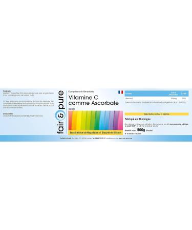 Fair & Pure - Vitamine C sous forme d'ascorbate - 500g en poudre - 100% pure sans additifs - Vegan - Antioxydant classique - Buy Online on GoSupps.com