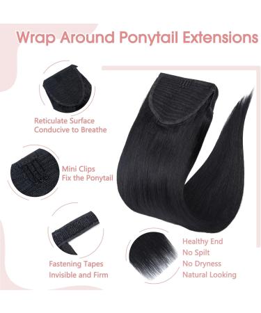 22" Ponytail Hair Extension Human Hair #01 Jet Black 100% Real Remy Hair Wrap Around Clip in Ponytail Straight 22 Inch #01 Jet Black - Buy Online on GoSupps.com