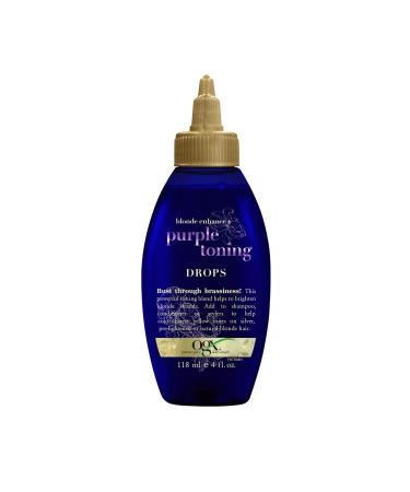 OGX Blonde Enhance + Purple Toning Drops, Blonde Toning to Personalize Your Blonde, Silver, Pre-lightened, Natural Blonde Hair, with Keratin, Sulfate Surfactant Free, Paraben Free, 4oz