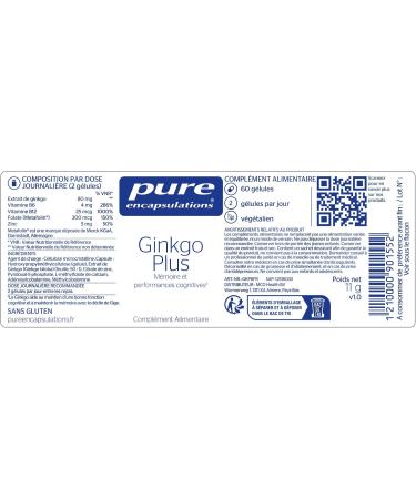 Pure Encapsulations - Ginkgo Plus - Memory and Concentration - With Vitamins B6 B12 Zinc and Folate - 60 Capsules - Buy Online on GoSupps.com