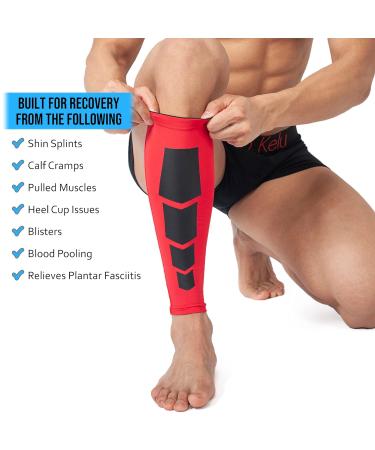 360 RELIEF Compression Calf Sleeves - Red Large | For Fitness Sports, Shin Splints, Muscle Cramps | Running, Jogging, Hiking | Includes Mesh Laundry Bag | 1 Pair - Buy Online on GoSupps.com