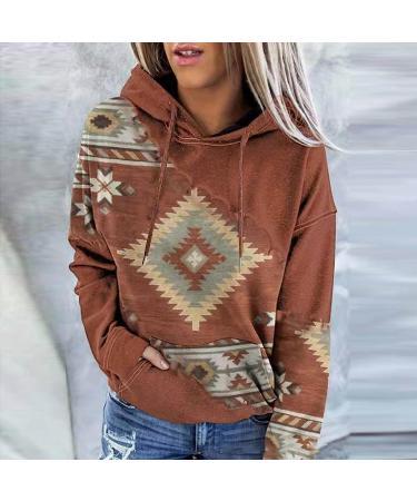 Women's Western Aztec Geometric Hoodie Sweatshirt - Coffee, 3X-Large - Buy Online on GoSupps.com