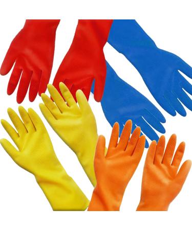 Rubber Gloves 4 Pairs Waterproof Dishwashing Gloves Reusable Cleaning Gloves Dish Gloves for Kitchen Cleaning Working Painting Gardening(Blue&Yellow&Orange&Red)-Size L L(Blue&Yellow&Orange&Red)