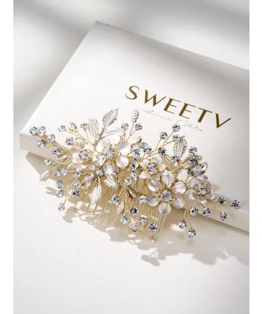 SWEETV Rhinestone Wedding Hair Comb - Handmade Bridal Hair Clip for Women in Gold - Buy Online on GoSupps.com