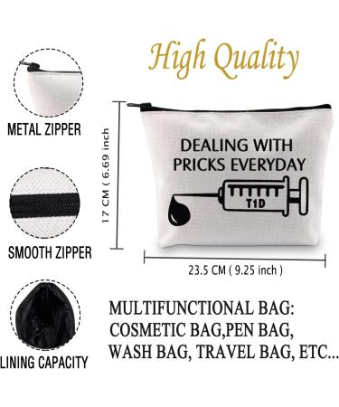 Diabetic Awareness Cosmetic Bag - Type 1 Diabetes Support Gift (Dealing With Pricks Everyday) - Buy Online on GoSupps.com