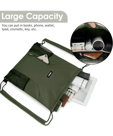 WANDF Drawstring Backpack with Shoulder Pad - Sports Gym Bag with Mesh Pocket for Men & Women - Dark Green - Buy Online on GoSupps.com