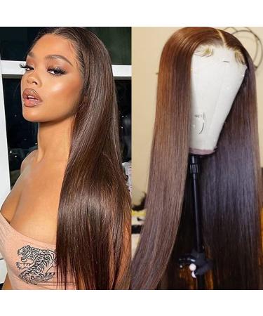 NREDCA Brown Straight Lace Front Wigs Human Hair 13x4 Brown HD Lace Front Wig Human Hair 180 Density Brown Human Hair Wigs for Black Women 18 Inch Brown Straight 13x4 Brown Straight Wig