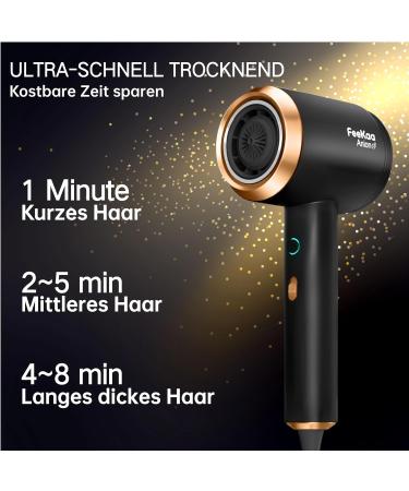 FEEKAA Ions Hair Dryer - 100 Million Negative Ions for Shiny Hair | Travel-Friendly Curly Hair Styling with Rotating Magnetic Nozzle & Diffuser - Matte Black - Buy Online on GoSupps.com