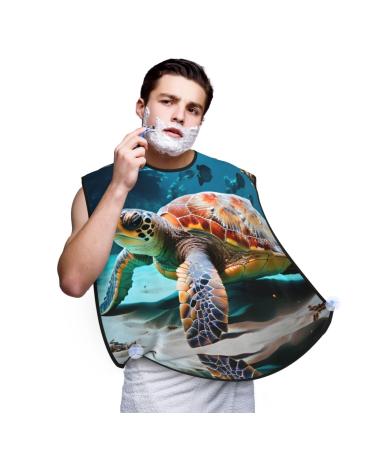 Sea Turtle Print Beard Bib Apron For Men Beard Hair Catcher For Men Shaving Trimming Beard Cape Cloth Black