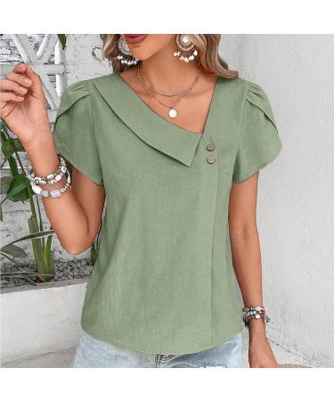 Women Cotton and Linen Shirts Oversized Blouse Summer Long Sleeve Lapel Button Casual Tee Shirt Crewneck Loose Work Ladies T Shirts 2148-qppoj-f-green M - Buy Online on GoSupps.com