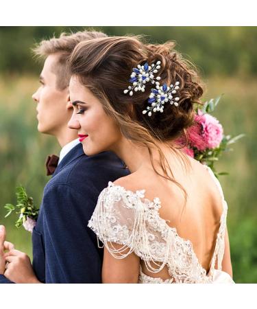 Flower Bridal Hair Pins Pearl Bride Wedding Hair Accessories Rhinestone Hair Piece for Women and Girls(Blue) - Buy Online on GoSupps.com