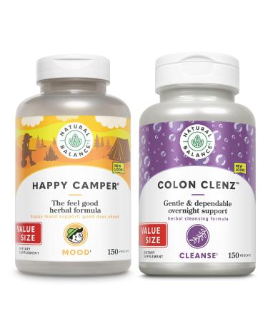 Natural Balance Happy Camper and Colon Clenz Bundle - Feel-Good Mood Support Plus Herbal Colon Cleanse and Detox - 60-Day Guarantee - 75/150 Servings 150/150 VegCaps