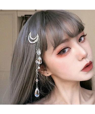 Iaceble Bohemia Rhinestone Tassel Hair Clip Barrette - Silver Half Moon Hairpin for Women and Girls - Buy Online on GoSupps.com