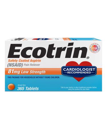Ecotrin Low Strength Safety Coated Aspirin | NSAID | 81mg | 365 Tablets