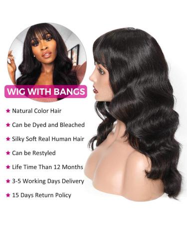 12 Inch Body Wave Bob Wig with Bangs | Brazilian Virgin Human Hair | 130% Density | Machine Made None Lace Front Wig for Black Women - Buy Online on GoSupps.com