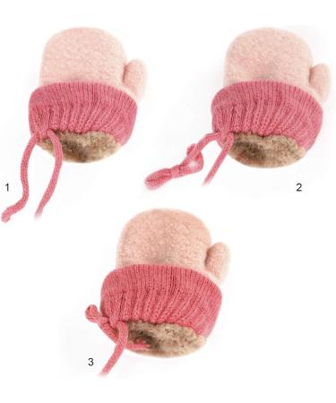 Toddler Kids Winter Warm Plush Knitted Gloves with String | 1-3Yrs | Pink/Bear - Buy Online on GoSupps.com