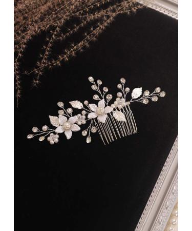 Kercisbeauty White Flower Silver Hair Comb for Women and Girls Rhinestones Headpiece for Birdal Shower Jewelry Collection - Buy Online on GoSupps.com