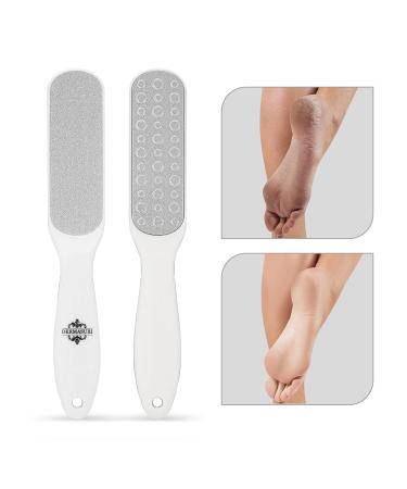 Dermasuri Double Sided Stainless Steel Foot File - Coarse and Fine Grit - Callus Remover Cracked Heel Repair Professional Foot Care Tool - Pedicure Rasp for Wet and Dry Feet