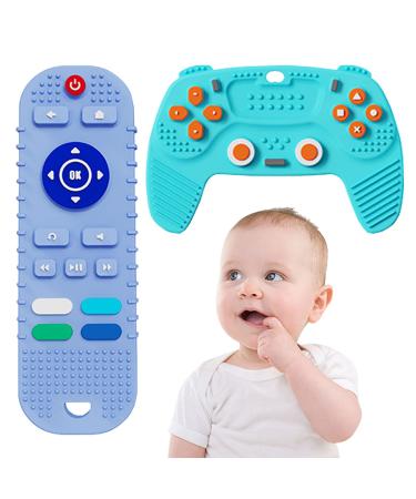2PCS Silicone Baby Teething Toys Remote Control Remote Control & Game Controller Silicone Teething Toy (Blue)