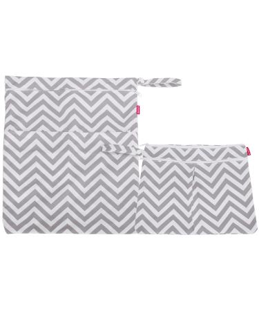 Damero 2pcs Travel Wet/Dry Bag Organizer with Two Zippered Pockets - Reusable for Cloth Diapers, Pumping Parts, Swimsuits, & Gym - Gray Chevron - Buy Online on GoSupps.com