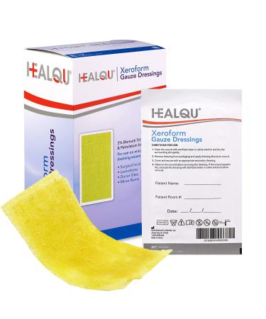 HEALQU Medical Xeroform Petrolatum Dressing 5x9 - Non-Adherent Gauze Pad for Low Exudating Wounds - Fine Mesh Gauze Patch Sterile for Wound Care Lacerations Burns & Skin Grafts (Pack of 25) 5" x 9" Pack of 25