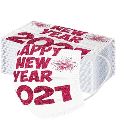 2021 Happy New Years Print Adult Disposable Christmas Facemask 3Ply Breathable Cloth Face_Masks 10PCS - Fits Men and Women - Buy Online on GoSupps.com