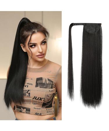 Oefei 24-Inch Black Long Straight Synthetic Ponytail Extension with Velcro Fastener Natural Braid Hairpiece for Women - Buy Online on GoSupps.com