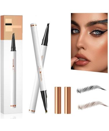Eyebrow Pencil with 4 Fork Tip 3D Microblading - Magic Eyebrow Pencil Natural Makeup Fine Stroke Magic Eyebrow Pencil Long-Lasting Waterproof Eyebrow Pencil Stay on All Day (Dark Brown+Light Brown)