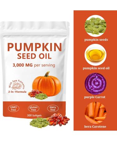 Pumpkin Seed Oil Capsules Pumpkin Seed Oil 2 in 1 with Saw Palmetto 3000mg Pure & Natural Supplement Hair Growth Skin Care - Non-GMO Gluten - Free 300 Softgels (1) - Buy Online on GoSupps.com