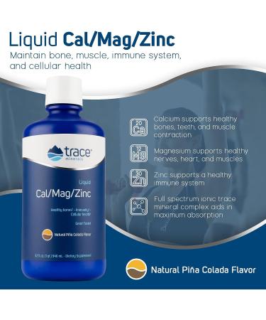 Trace Minerals Research Cal Mag Zinc Liquid 32oz - Natural Pina Colada Flavor - Buy Online on GoSupps.com