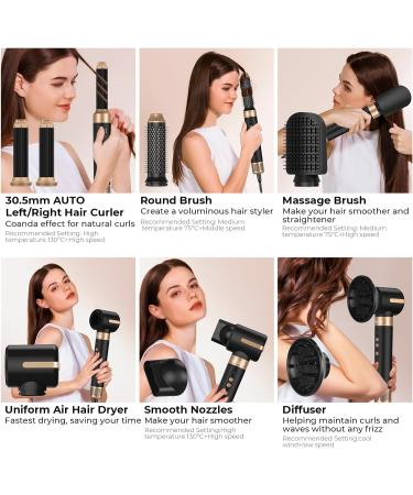 7-in-1 Ionic Hair Styler Dryer Brush | Auto Curler & Straightener with Round Brush & Diffuser | Fast Drying & Styling | Black - Buy Online on GoSupps.com