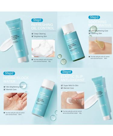 Tea Tree Acne Skin Care Kit for Oily Skin 4 Step Acne Treatment Refreshing Oil Control Nourishes Skin Travel Size with Face Cleanser - Buy Online on GoSupps.com