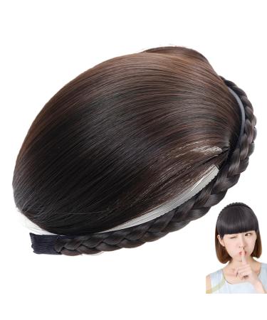 Braid Headband Single Braided Dark Brown Fringe Headband with Bangs Realistic Instant Hair Bangs Fringe Bangs Hair Clip for Women Girls Hair Extensions