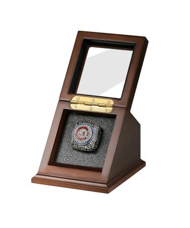 Championship Ring Display Case, Real Wood Ring Display Case Box with Slanted Glass Lid, Gift for Sports Fans(Stand 1 Slot) 1 Holes-Walnut Wood