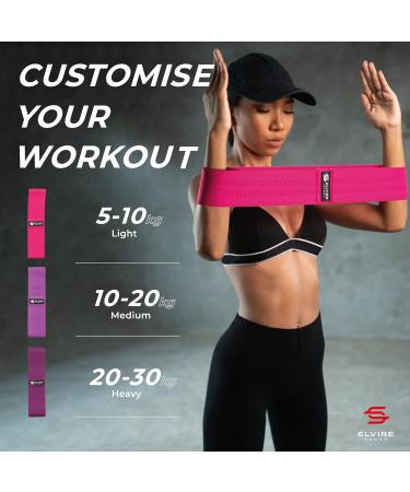 ELVIRE Fabric Resistance Bands Set of 3 - Booty Bands for Women | Exercise Bands for Working Out - Glute Bands Squat Bands | Resistance Loops for Legs - Short Coral & Purple - Buy Online on GoSupps.com