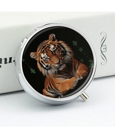 Round Tiger Print Pill Box | 3 Compartment Metal Pill Organizer | Portable Decorative Medicine Case - Buy Online on GoSupps.com